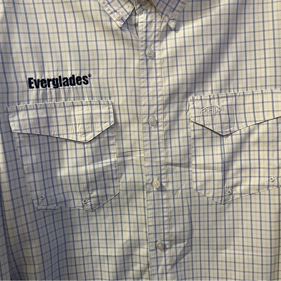 AFTCO Shirt Mens L White Long Sleeve Button Up Plaid Fishing Casual Polyester - Picture 6 of 9